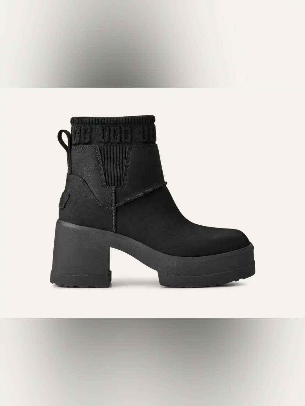 UGG Black Ribbed Cuff Platform Ankle Booties-Moxy Chelsea